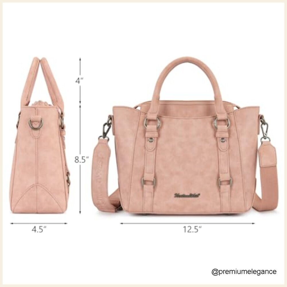 Small Vegan Leather Tote Bag Crossbody Purse with Multiple Pockets - Picture 5 of 7